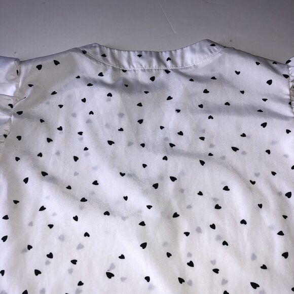 Shein Women's Heart Print Notched Neck Ruffle Sleeve Blouse White Size Medium - Picture 12 of 13